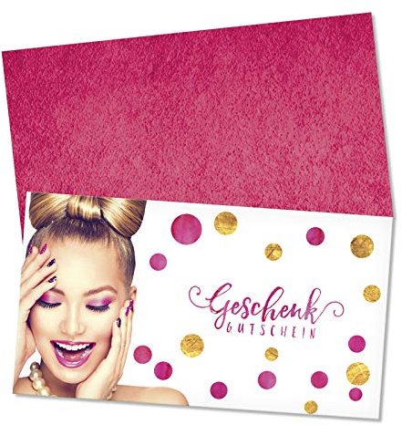 GESCHENKGUTSCHEINcom by POS-HAUER. Gutschein-Set. 25x Gutschein + Kuvert. Für Kosmetikinstitut Fingernagelstudios Lash-Extentions, blanko zum selber Ausfüllen.