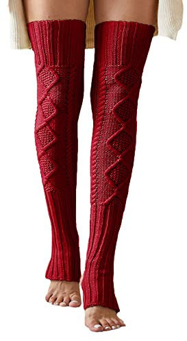 Leoparts Women's Extra Long Stirrup Leg Warmers Winter Knitted Over Knee Thigh High Footless Socks
