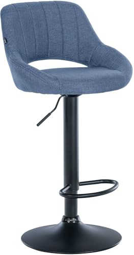 CLP Taburete de Bar Milet con Respaldo, Altura Regulable, Asiento Acolchado de Tela, Estructura Metalica giratoria, Color:Azul, Color del Marco:Negro