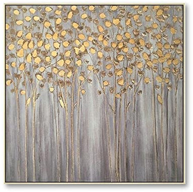 LCDIUDIU Quadro Dipinto A Mano, Foglia d'oro Albero della Fortuna Foglia Lusso Moderno Astratto Opera d'Arte Frameless Originale Dipinto A Mano Dipinti Ad Olio su Tela Wall Art per Soggiorno Camera