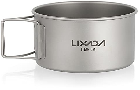 mewmewcat Titanium Bowl with Folding Handles Dinner Food Container for Outdoor Camping Hiking Backpacking,Bowl with Foldable Handle