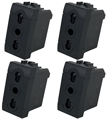 MOKEKA Presa Bivalente da Muro, 4 Pezzi Presa Bipasso 2P+T 16A Compatibile con Bticino Living International, Nero