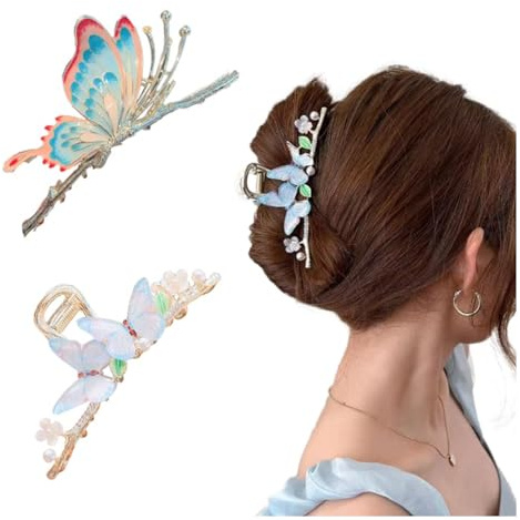 2 Stück Schmetterling Haarspangen Kraeoke Fischschwanz Haarklammer Weizen Hair Clips Tulip Hinterkopfclip Große Blumen Haarspange (Kombination 4)