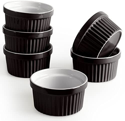 homEdge Set di 6 pirottini in porcellana, 240 ml, per gelato, crème brûlée, soufflé, per cottura al forno, colore: nero