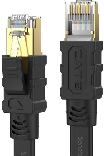 Senetem Cat 8 Ethernet Cable 25FT, High Speed 40Gbps 2000Mhz Flat Internet Network Patch Cord, RJ45 Shielded Outdoor&Indoor LAN Cable, Compatible for Gaming, PC, PS5/4/3, Xbox, Modem, Router
