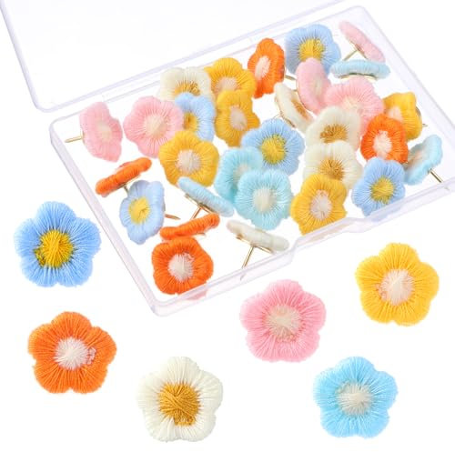 30 Stück Blumen Reißzwecken, kreative niedliche Dekorative Reißnägel Heftzwecken Bestickte Blumennadeln Für Fotos, Wand, Zeichnen, Papier, Pinnwände, Korktafeln, Büros, Schulen