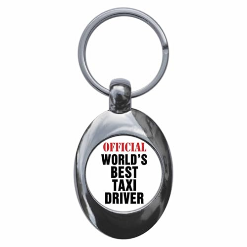 Ozorath Official World's Best Taxi Driver Keyring with Trolley Coin | Keychain, Split Ring Attachment, Integrated Shopping Cart Token, Metal Key Fob, Gift Idea, Present, Novelty, Car, House, Flat