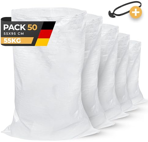BIBODU Pack 50 Sacos para Escombros | 55 x 95cm - Muy Resistentes (55kg) & Reutilizables | Saco de Escombros perfectos para Arena, Tierra, Jardin, Construcción y Hojas