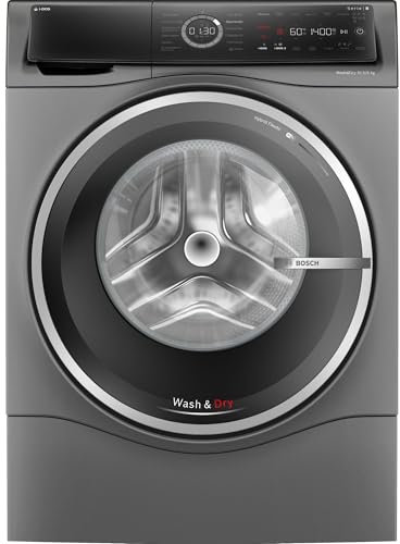 Bosch WNC254AS0, Serie 8, Smarter Waschtrockner, 10.5 kg Waschen & 6 kg Trocknen, 1400 UpM, i-Dos intelligente Waschmittel-Dosierung, entfernt 16 Fleckenarten, IronAssist mit Dampffunktion, AutoDry