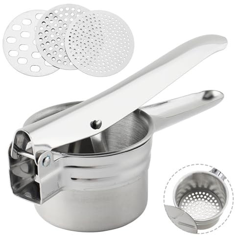 QRZLP Potato Ricer, Stainless Steel Potato Masher Ricer With 3 Interchangeable Discs Presser and Mash For Mashed Potatoes and Vegetable, Fruit, Puree Garlic.