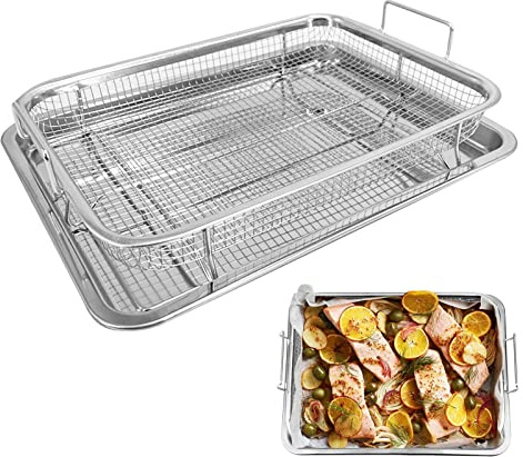 2-i-1 Bakplåt&Galler, Kvadratisk bakplåt Panna, ugnsgaller,32X24cm för ugn och spis, stor ugnsplåt, kakplåt och kakgaller