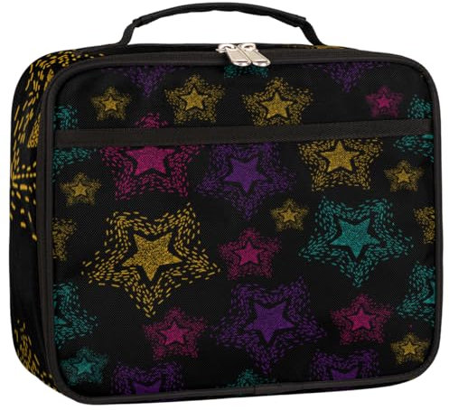 GeMeFv Lonchera térmica Bolsas Isotermicas Pequeñas con diseño de estrellas coloridas, color negro, para viajes, pícnic, trabajo