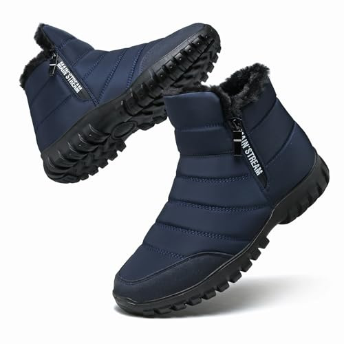Hanani Snow Boots Men Winter Fur Lining Warm Ankle Booties with Zip Mid Calf Boots Thermal Anti-slip Outdoor Walking Hiking Shoes