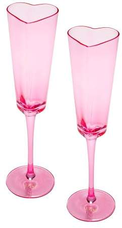 Paris Hilton Heart Shaped Champagne Flute Gift Set, Elegant Handmade Glassware Set, Perfect for Celebrations, Weddings or Any Special Occasion, 2-Piece Set, 5.5-Ounce, Pink