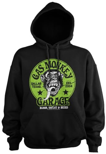 Gas Monkey Garage Offizielles Lizenzprodukt Green Logo Kapuzenpullover (Schwarz), XXX-Large
