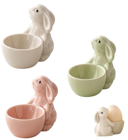 Kaezuy Eeierbecher Ostern Kaninchen Eierbecher Porzellan, 3er Set Keramik Ostern Deko Hase Eierständer, Kaninchen Eierhalter Lustig Eierbecher für Tischdeko Ostergeschenke
