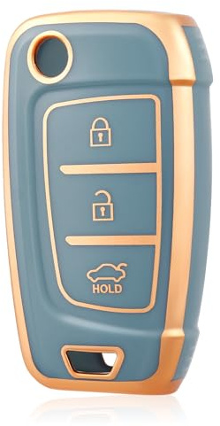 OFF WE GO Autoschlüssel Hülle Schlüssel Hülle Schlüsselhülle Cover für Hyundai i10 i20 i30 i35 i30n i40 ix20 ix35 i30n NX4 Kona Tucson Azera Verna Schlüsselbox Schlüsselcover Schutz Gehäuse, Blau Gold