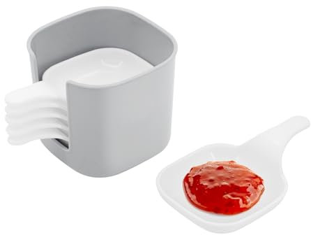 CheurYae Dipping Sauce Bowls,Small Bowls for Dipping with Handle,Square Saucer Dish,Tapas Bowls Set with Tiered Rack,Plastic Dipping Dishes for Sushi,Sauce,Snack and Soy (6)