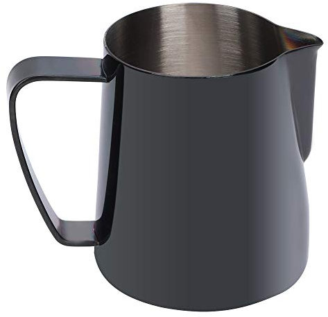 350ml Stainless Steel Titanize Milk Frothing Cup Jug Coffee Pitcher for Latte Art, Elegant Design with Special Spout, Ergonomic Handle, sturdy and Suitable for Home and Coffee Sho (Black)