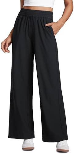 CRZ YOGA Lightweight Drapey Wide Leg Casual Pants for Women 30 - Flowy Travel Work Loose Fit Summer Black Small