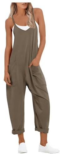 DGHM Cotton Linen Dungarees for Women Uk Wide Leg Jumpsuit Longline Loose Fit Playsuits Thin Light Jersey Rompers Sleeveless Plus Size Strappy Overalls Leisure One Piece Suit for Travel, Holiday