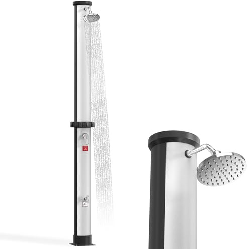 NAIZY Solardusche 40 Liter Garten Aussendusche mit 360° Drehbar Regenduschkopf Pooldusche ohne Stromanschluss max. 60°C Gartendusche, Silber