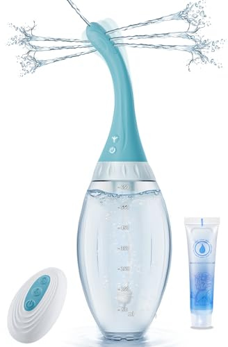 Anal Douche Swing Cleaning Enema Bulb, Anti Backflow Enemas for Men Women Colon Cleanse with Adjustable Nozzles, Remote Control Reusable Cleaner 7 Swing Modes and 7 Spray Holes, 21.98 oz with Lube