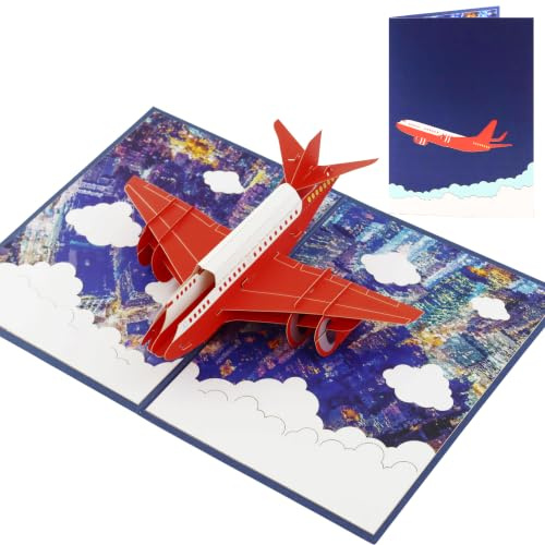 DORAFIORA® 3D Pop-Up Karte Flugzeug – Reisegutschein Karte | Pop Up Abschiedskarte für Kollegen, Freunde & Familie | Glückwunschkarte Urlaub & Abenteuer | Geburtstagskarte inkl. Umschlag