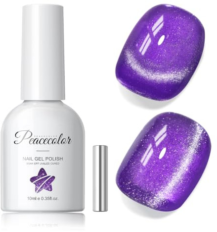 PEACECOLOR 10 ml UV-nagellack Cat Eye Lila, UV-nagellack Magnetisk Glitter, Nagellack Soak Off för nybörjare DIY Nail Art Manikyrsalong | UV nagellack magnetisk glitter nagelpolering blötläggning för nybörjare nagelkonst manikyr