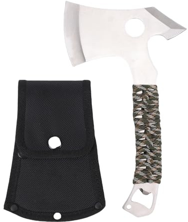 Hacha de Campamento con abridor de Botellas, Acero Inoxidable de Supervivencia Multifuncional Hatchet Ergonomic Paracord Hool de Corte para Aventuras al Aire Libre