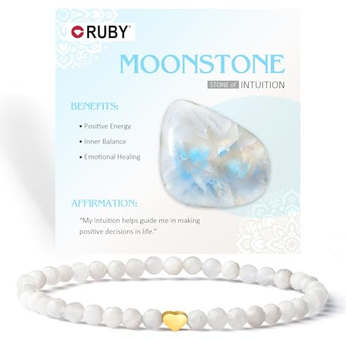 RUBY - Pulsera de perlas de piedras preciosas para mujer, perlas de 4 mm y pulsera de corazón de acero inoxidable chapado en oro de 18K para mujer, joyería elástica para yoga, regalos de Navidad