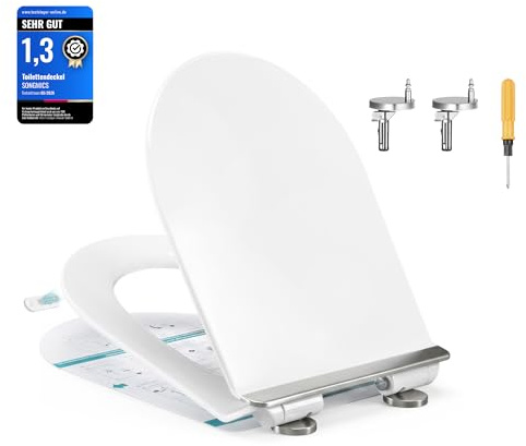 SONGMICS toalettsits, lång D-form, toalettlock med mjukstängning, snabbfäste, enkel montering, urea-duroplast, klarar upp till 300 kg, vit BTL102WZ01