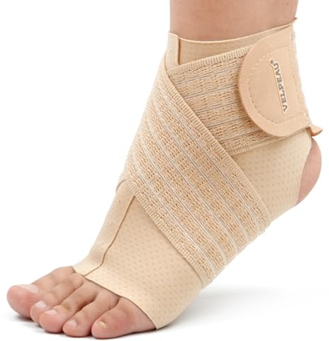Velpeau Foot & Ankle Support Brace Compression Sleeve with Adjustable Strap, Elastic Wrap for Plantar Fasciitis, Achilles Tendonitis, Sprained, Sports Bandage Sock for Men & Women (Single, Khaki, XL)