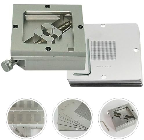 Gettimore Plantilla BGA de 90 mm para estación de reballing con 10 plantillas, soporte de plantilla de PCB de metal para mesa HT-90