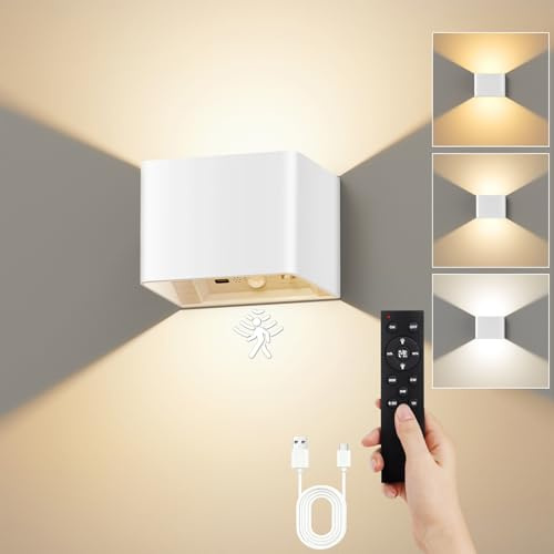 VIWAVE Applique da Parete Interno con Sensore di Movimento e Telecomando,Lampada con 3 Temperature di Colore e Luminosità Regolabile,Ricaricabile Bianco Wireless Applique Led