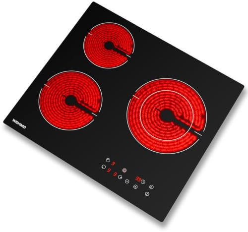 WEHIMO Placa Vitroceramica, 5500W, Vitroceramica 3 Fuegos, 9 Niveles de Calentamiento, Control Táctil, Seguridad para Niños, Temporizador, Apto para Todo Tipo de Ollas