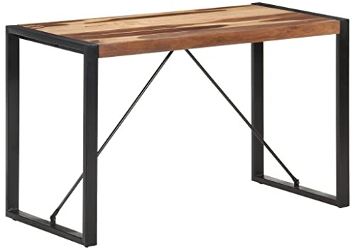 toolkix Matbord, massivt trä, 120 x 60 x 75 cm med stålram, trädkantbord för matsal, köksbord, vardagsrum, rustik industriell stil, stabilt träbord, utrymmesbesparande och modernt