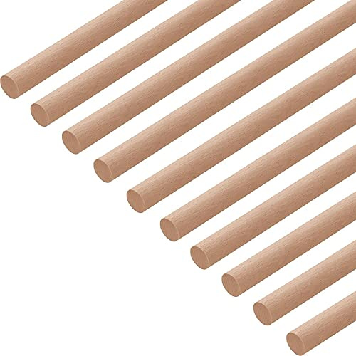 Gedotec Bacchetta tonda in faggio liscia | bacchette in legno | bastoncini hobby 14 x 1000 mm | confezione da 10 | bacchette in faggio per hobby | asta in legno massello | bastoncini
