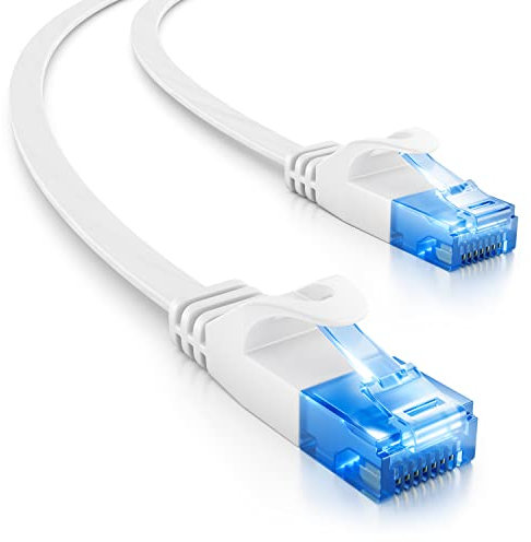 deleyCON 3,0m Cable de Red Plano CAT6 1000Mbit Gigabit LAN - Cat 6 RJ45 Ethernet Cable de Conexión Cable de Instalación Plano - para Internet Switch Router Modem Patch Panel - Blanco