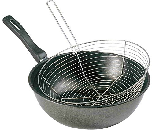 La Ideal 20726 Padella antiaderente con cestello per friggere, 26 cm, Metallo, Nero