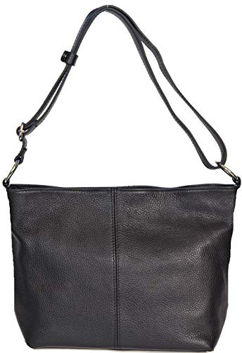 LucieElle Damen Ledertasche, Schultertasche, Leder, für Damen, Schultertasche, Leder, italienischer Schultergurt, Handtasche Rafaela, Schwarz