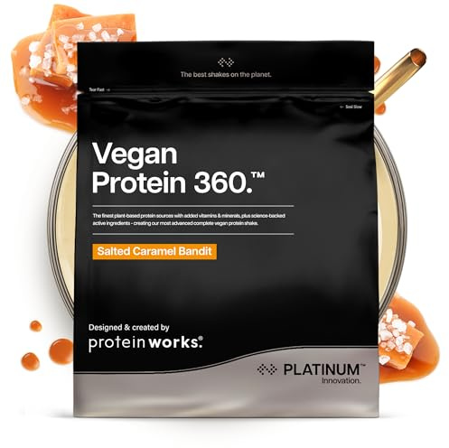 Protein Works | Vegan Protein 360 - Gold, Caramelo Salado, 1 kg | Proteína Vegana, 100% Vegetal y Natural, Mezcla Multi-Proteína Premium, Batido Bajo en Grasa y Calorías, 28 Porciones
