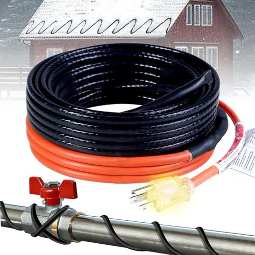 HEATIT Sewage Pipe Heating Cable for Buried Pipes, Wastewater Systems, Sump Pumps, Roof De-Icing, 120V Self-Regulating, Fluoropolymer Corrosion-Proof, Freeze Protection,JHSF1-CT,50FT