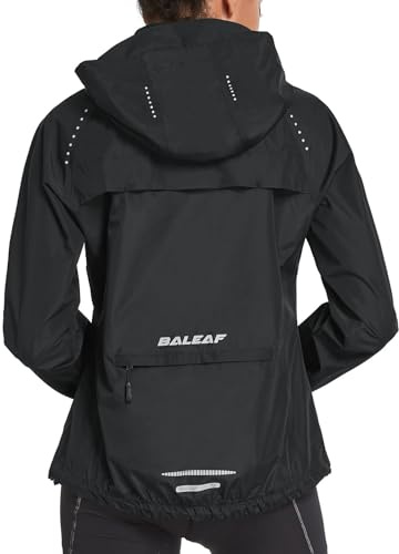 baleaf Women's Rain Jackets Waterproof Running Windbreaker Light Outdoor Cycling Winter Sports Jacket Reflective Packable Hooded Black XL