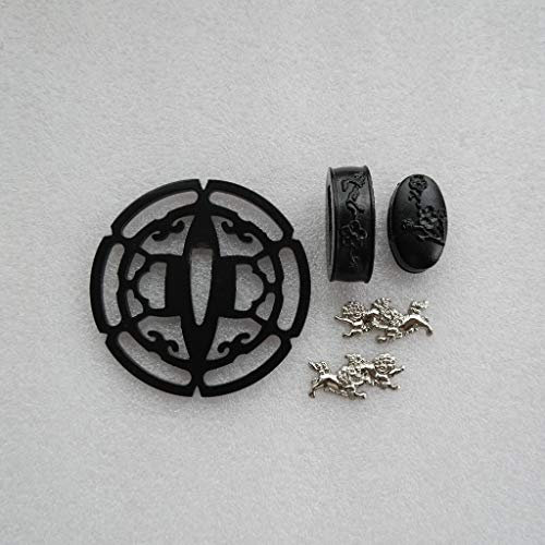 BOHIHYU Tsuba Fuchi Kashira Menuki Iron 01-10 (TDZH10, 2.75in,3.14in)