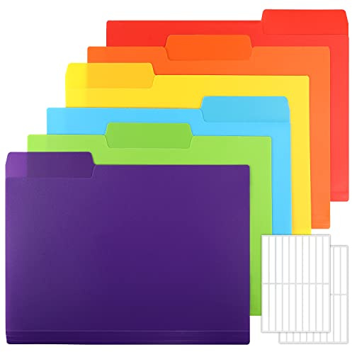 EOOUT 30pcs Colored File Folders, 9'' x 11.6'' Manilla Folders, Plastic File Folders, 3 Tab Poly Folder, 6 Colors with 40pcs Erasable Category Labels, for School and Office Supplies