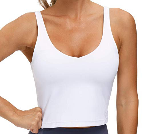 The Gym People Damen Sport-BH Longline Wirefree gepolstert mit mittlerer Unterstützung, Weiss/opulenter Garten, Mittel