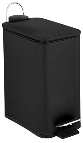Optimal Products 5L Pedal Bin Slim Lid Soft Close Brush Holder Home Office Waste Paper Dustbin (5L BLACK BIN ONLY)