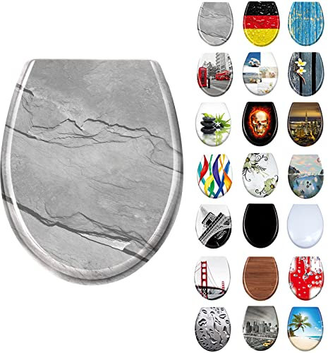 LARS360 Toilettendeckel WC Sitz mit Absenkautomatik, Toilettendeckel aus Antibakteriellem Duroplast, Antistatisch, Doppelte Absenkautomatik Für Meisten Klodeckel Hänge WC, 45 x 38cm (Grau)