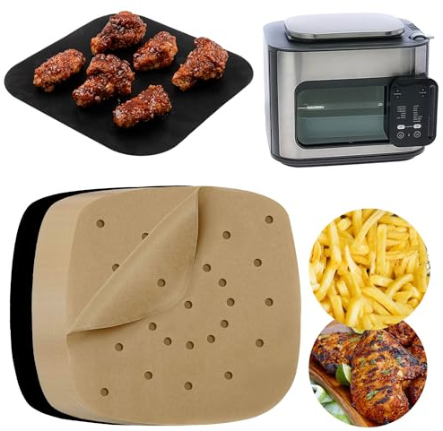 Air Fryer Unbleached Parchment Paper Sheets for Ninja Combi All-in-One Multicooker 14-in-1 SFP701 Airfryer Oven and Slow Cooker, Perforated Liners 100pcs Pre-Cut Square Accessories, Basket Protectors